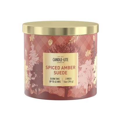 Candle-lite Fall Scented Candles, Amber with Leathered Musk and Spiced Cardamom, 14 oz 3-Wick Jar Candle, Proudly Poured in USA, Autumn Home Decor, 45 Hours of Burn Time, Ideal Gift for Men and Women