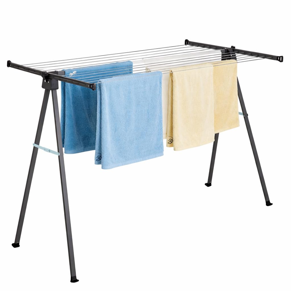 CROS Compact Outdoor Clothesline Drying Rack, 46ft Freestanding Laundry Rack with Ground Stakes for Stability, Foldable Space Saving Clothes Dryer for Yard Patio Garden, Easy Access Design