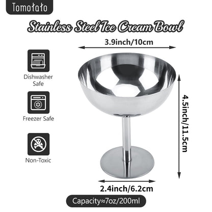 Ice Cream Cup, 7 Oz Stainless Steel Dessert Cups Resuable Cute Sundae Serving Bowl for Dessert, Sundae, Pudding, Salad, Fruit, Snack, Cocktail, Yogurt, Condiment, Trifle (4, Tall + Short)