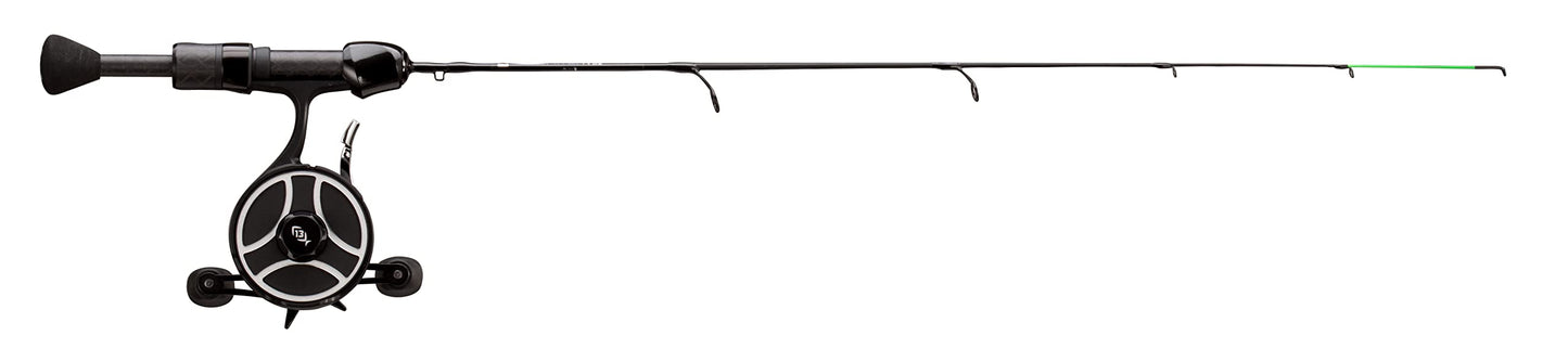 13 FISHING - The Snitch Pro/Freefall Ghost - Inline Ice Fishing Combo - 23" with Flex-Core Quick Action Tip - Left Hand Retrieve - SNPFF-23-LH Black