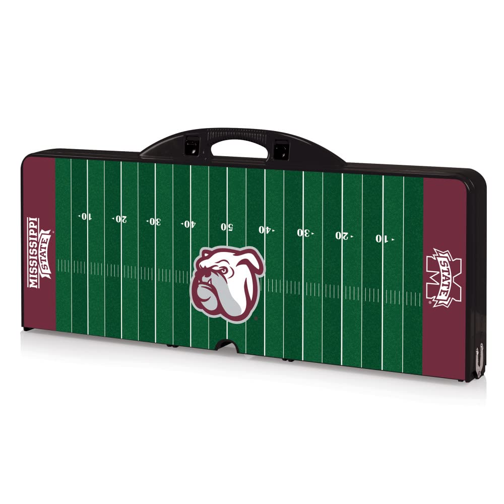 PICNIC TIME NCAA Mississippi State Bulldogs Football Field Folding Picnic Table - Camping Table - Outdoor Table with Umbrella Hole, (Black)