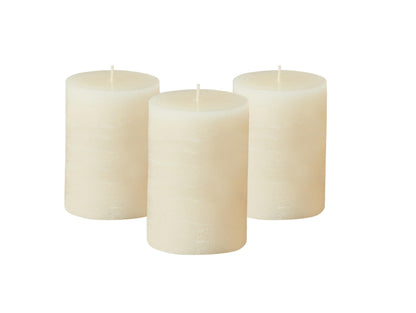 Simply Soson 3x4 inch Ivory Pillar Candles Set of 3, Rustic Texture, Unscented Ivory Candles, Dripless Candles, 3 inch Pillar Candles Ideal as Wedding, Parties, Spas, Dinner, Home Decoration, Church