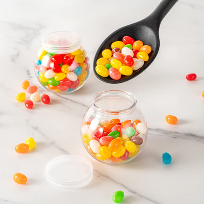 Restaurantware 3 Ounce Candy Jars 100 Disposable Small Jars - Snap-On Lids Included Bulbous Design Clear Plastic Yogurt Parfait Jars For Snacks Spices And Desserts