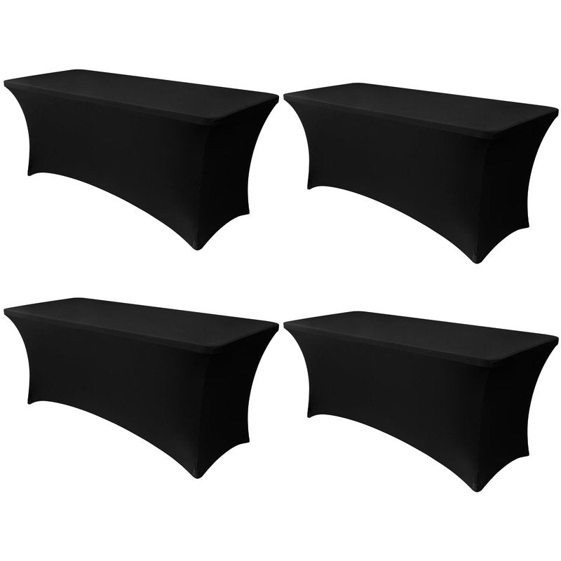 Obstal 8ft Stretch Spandex Table Cover - 4 Pack Universal Rectangular Fitted Tablecloth Protector for Wedding, Banquet and Party, Black
