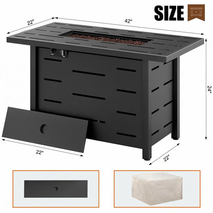 Shintenchi 42" Outdoor Propane Fire Pit 50,000 BTU Gas Fire Pit Table with Lid, Waterproof Cover, Rectangle Gas Firepit Table for Garden/Patio, CSA Certification, Black