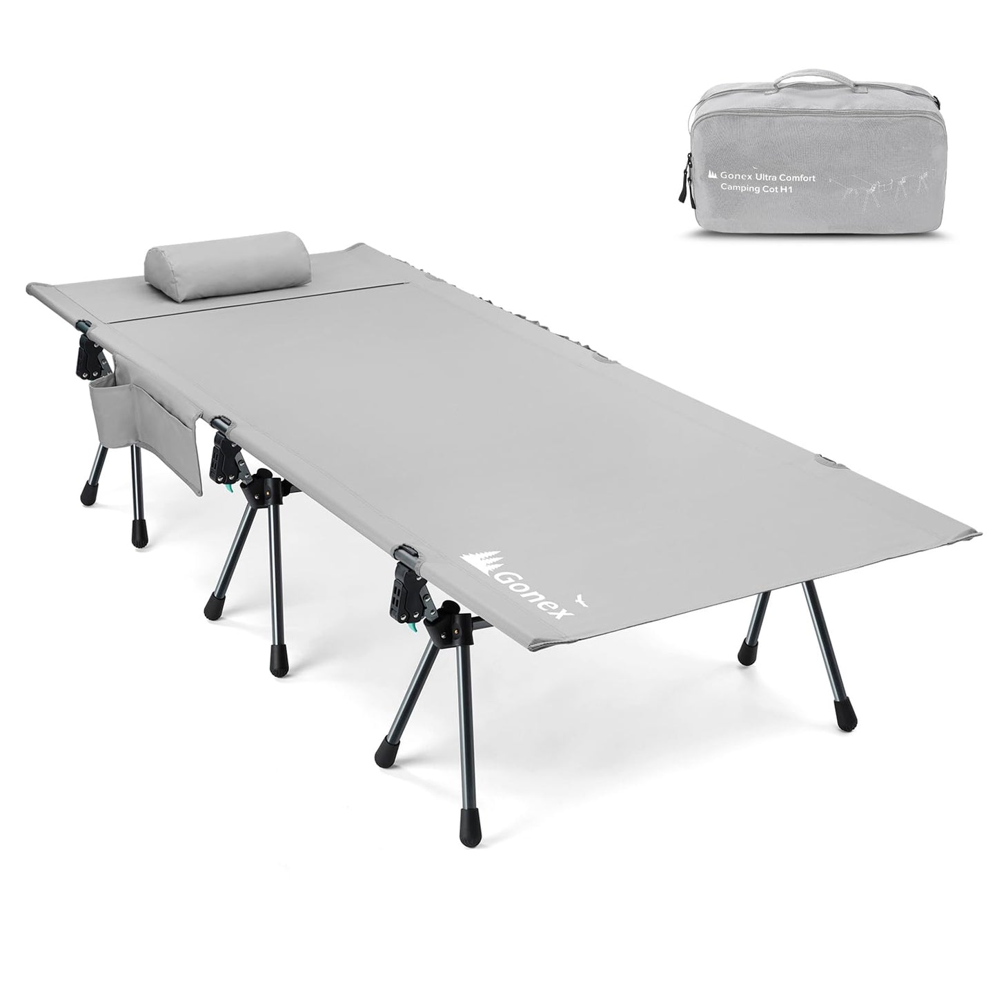 Gonex 31.5" Extra Wide Camping Cot with Leg Extenders 2 in 1 Portable Folding Cot for Adults Height Adjustable Supports 350lbs Sleeping Bed for Backpacking Travel Beach Home (Grey)