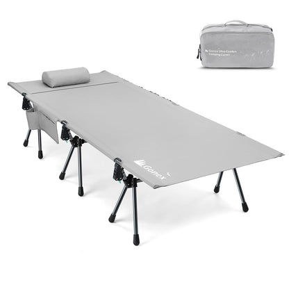 Gonex 31.5" Extra Wide Camping Cot with Leg Extenders 2 in 1 Portable Folding Cot for Adults Height Adjustable Supports 350lbs Sleeping Bed for Backpacking Travel Beach Home (Grey)