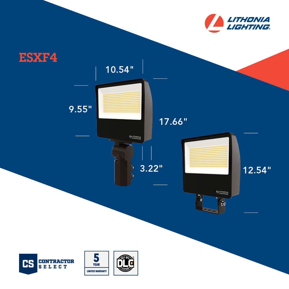 Lithonia Lighting All-in-One LED Flood Light, Waterproof LED Outdoor Light Fixture with Adjustable Brightness and Color Temperature, Yoke or Slipfitter Mount Dusk to Dawn Outdoor Lighting, UVOLT