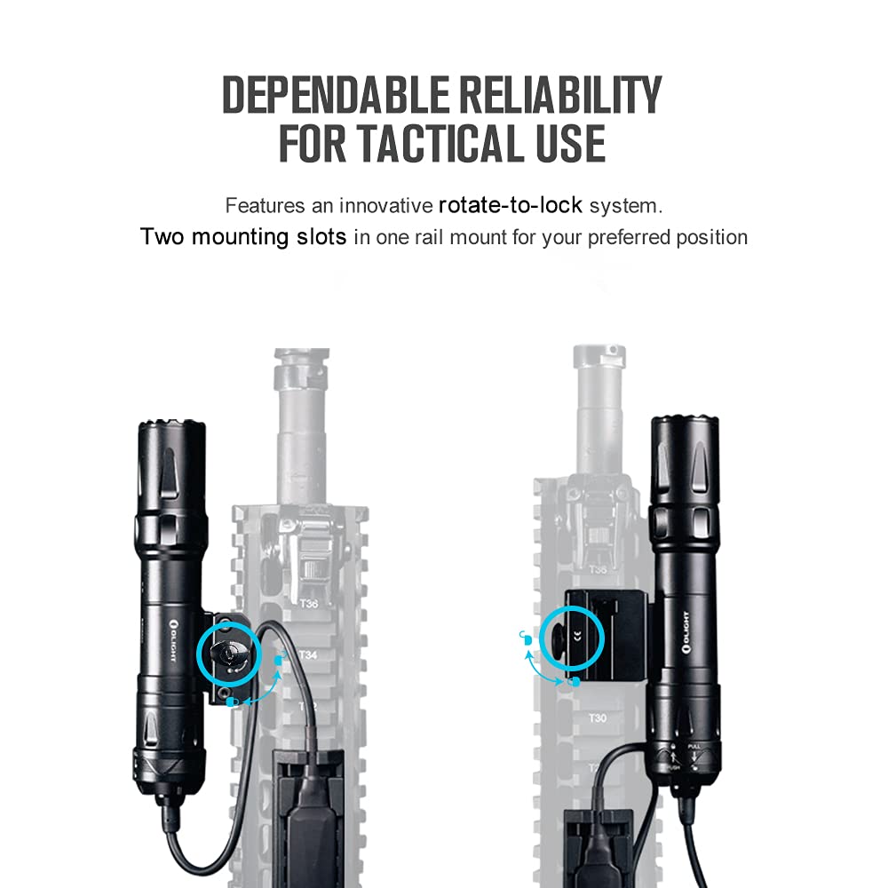 OLIGHT Odin 2000 Lumens Picatinny Rail Mounted Rechargeable Tactical Flashlight with Remote Pressure Switch, 300 Meters Beam Distance, Powered by Battery(Black)