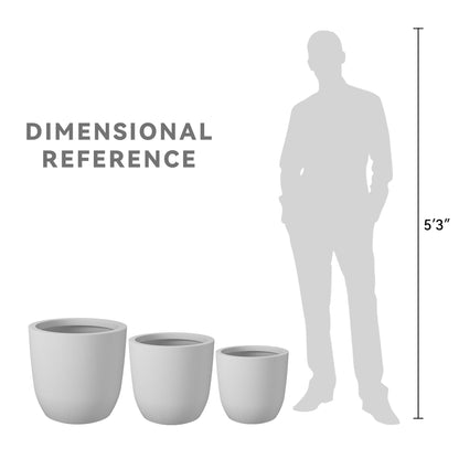 Kante 20",16.5",13.4" Dia Round Concrete Planters (Set of 3), Outdoor Indoor Modern Decorative Plant Pots with Drainage Hole & Rubber Plug for Home & Garden, Natural Concrete