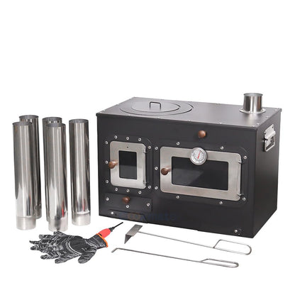 Large Outdoor Camping Cooking Stove with Oven Portable Hot Tent Stove with Pellet Bin Burner Chimney