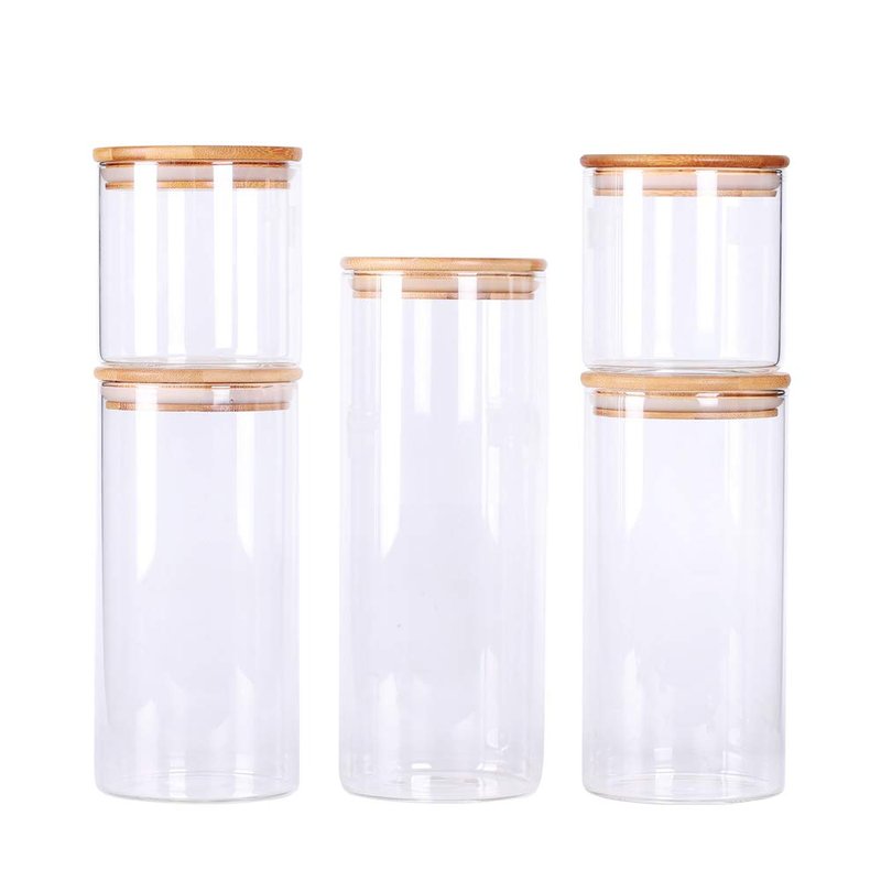 Large Glass Flour and Sugar Containers with Airtight Lids, 2 Pack 1.2 Gallon Flour and Sugar Jars with Wooden Lids, Sugar Canisters Set for Food Storage