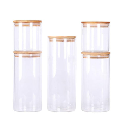 Large Glass Flour and Sugar Containers with Airtight Lids, 2 Pack 1.2 Gallon Flour and Sugar Jars with Wooden Lids, Sugar Canisters Set for Food Storage
