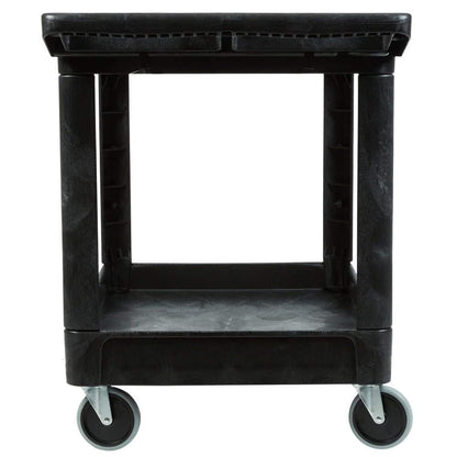 Rubbermaid Commercial Products 2-Shelf Utility/Service Cart, Medium, Black, Lipped Shelves, Ergonomic Handle, 500 lbs. Capacity, for Warehouse/Garage/Cleaning/Manufacturing