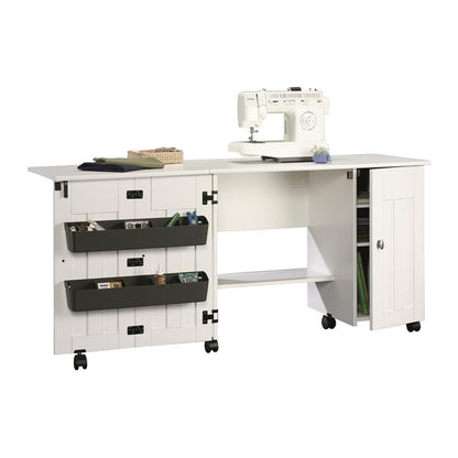 Sauder Folding SewingTable & Craft Cart Storage Cabinet, in Soft White