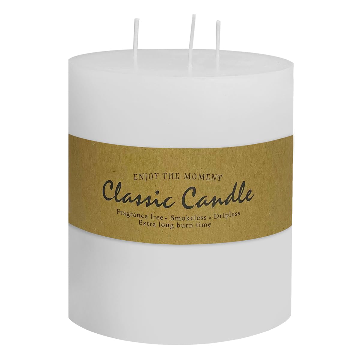 3 Wick White Extra Large Pillar Candle, 6" x 6", Unscented, Dripless, Smokeless, and Clean-Burning. Approx. 120 Hours of Burn Time. Perfect for Weddings, Dinners, Christmas and Home Decor