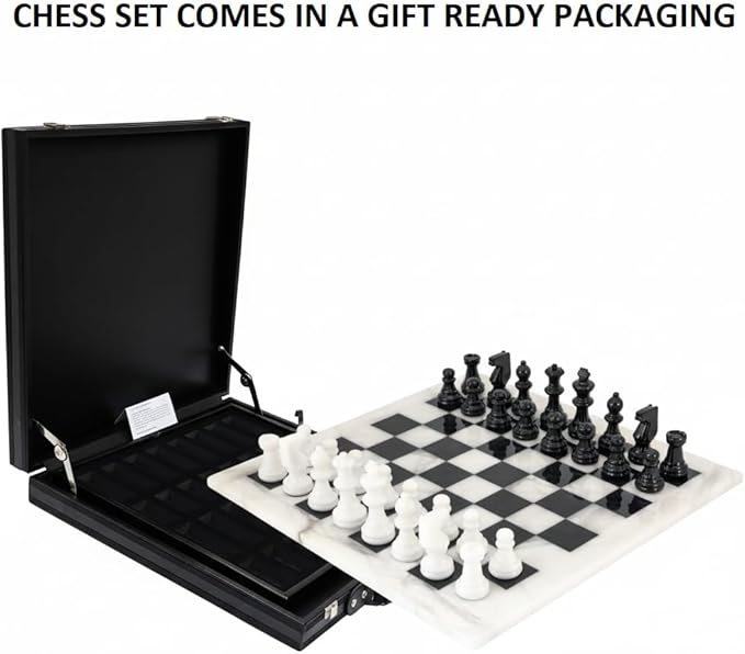 12 Inch Marble Chess Set Handmade Onyx Full Chess Game Set.Comes in Rexine Box Packaging. Perfect for Gifting (White Black)