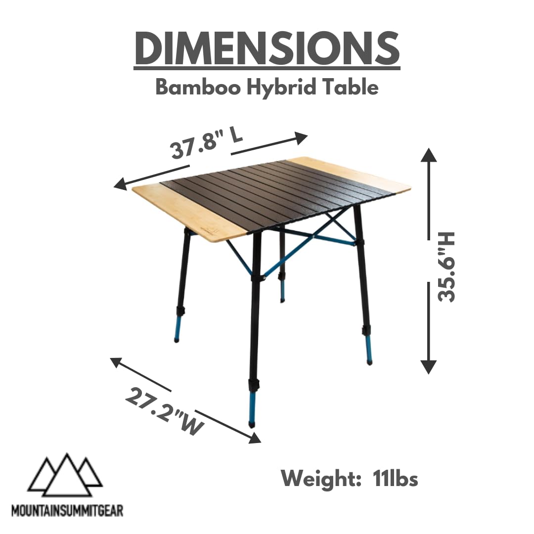 MOUNTAIN SUMMIT GEAR Bamboo/Aluminum Roll-Top Camping Table - Hybrid and Portable Aluminum-Top/Bamboo Folding Table with Adjustable Height Steel Frame by Caddis Sports