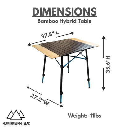 MOUNTAIN SUMMIT GEAR Bamboo/Aluminum Roll-Top Camping Table - Hybrid and Portable Aluminum-Top/Bamboo Folding Table with Adjustable Height Steel Frame by Caddis Sports
