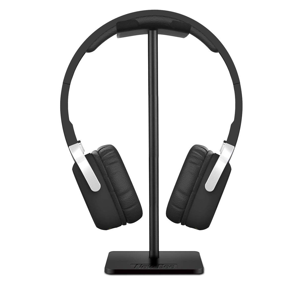 New bee Headphone Stand Headset Holder Earphone Stand with Aluminum Supporting Bar Flexible Headrest ABS Solid Base for All Headphones Size (Black)