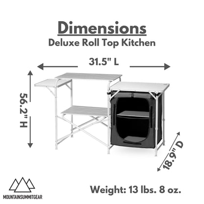 MOUNTAIN SUMMIT GEAR Deluxe Roll Top Kitchen Table for Camping Made with Weather-Resistant Aluminum (by Caddis Sports)