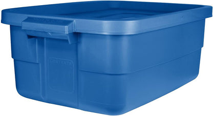 Rubbermaid Roughneck Tote - 10 Gallon Stackable Storage Bins | Rugged Plastic, Heritage Blue, 6 Pack
