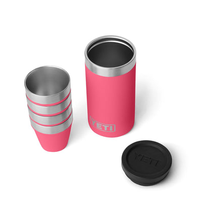 YETI 7 oz Flask with Color Matching Set of Shot Glasses, Tropical Pink