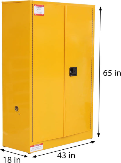 Flammable Storage Cabinet 43" x 18" x 65", 45 Gallon Galvanized Steel Flammable Liquid Storage Locker with 2 Adjustable Shelves & Manual-Close Doors, OSHA Compliant Industrial Hazardous Storage