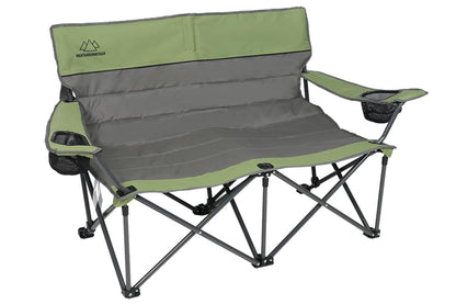 Quilted Double Camping Chair and Single Camping Chair with Padded Seat and Back for Camping/Hiking/Backpacking – Available in Low and Standard Heights (Low Loveseat (Gray/Asparagus))