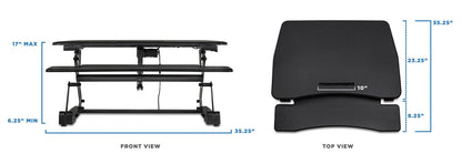 Mount-It! Electric Standing Desk Converter 35.4" Quick Sit Stand Desk Riser, Computer Workstation Motorized Easy Convertor with Built-in USB Charging Port, Ergonomic Height Adjustable in Black