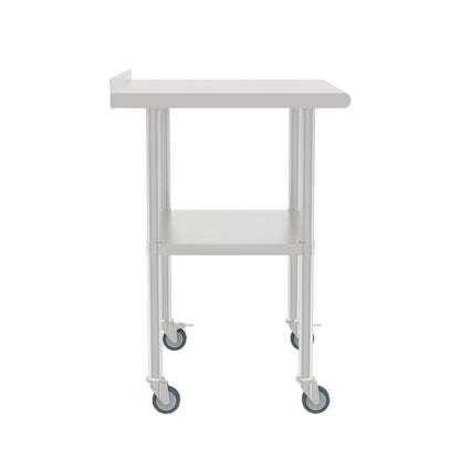 STEELBUS Stainless Steel Work Table with Back Panel,Undershelf and Casters,Commercial Prep Table for Kitchen, Restaurant,Garage,Workshop,NSF Certified,Durable,Scratch & Rust Resistant