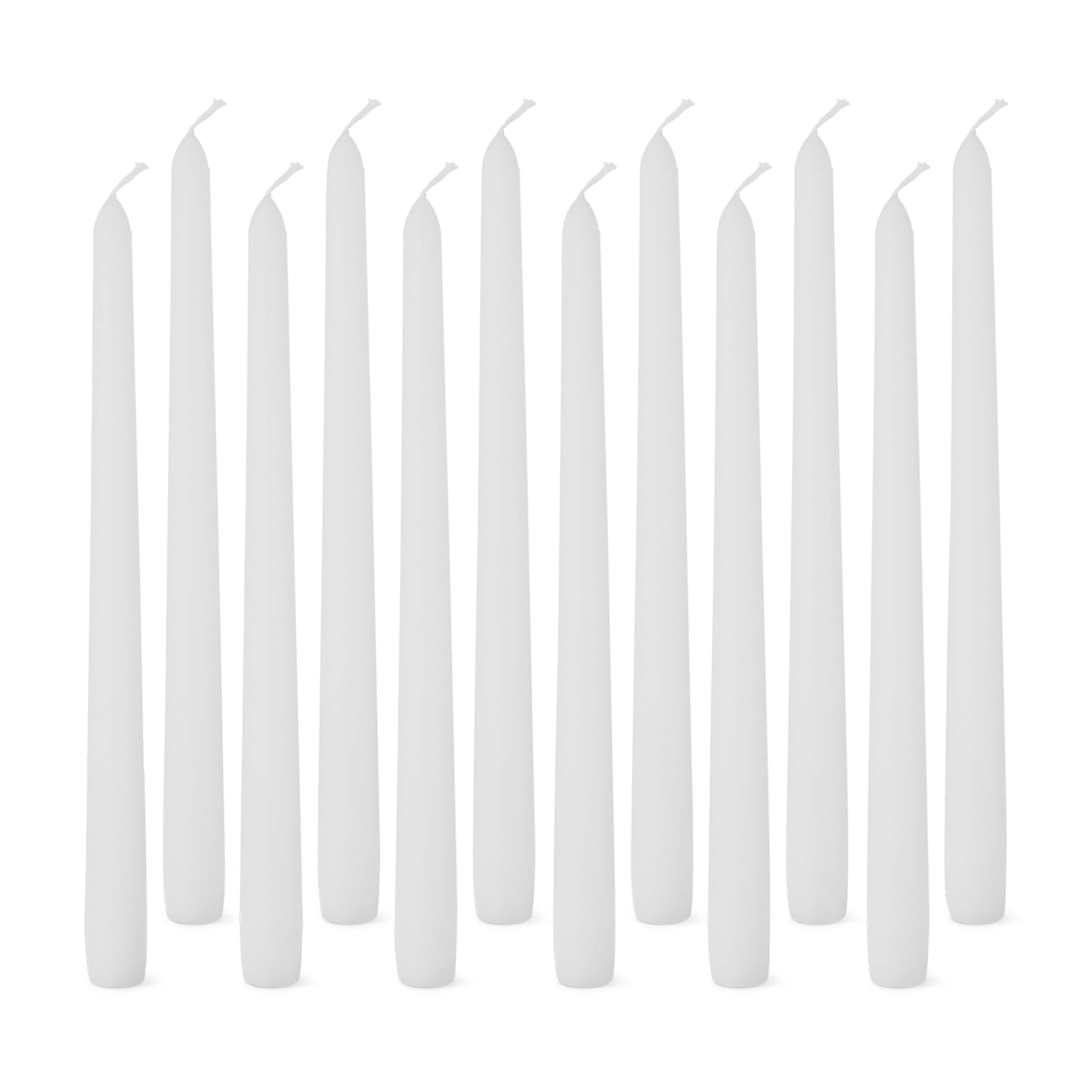 Amazon Basics Taper Candles, Unscented, Long Burning, Paraffin and Palm Wax with Cotton Wicks, 7.5 Hours Burning Time, 10 inches, White, Pack of 12