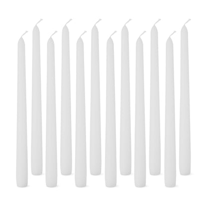 Amazon Basics Taper Candles, Unscented, Long Burning, Paraffin and Palm Wax with Cotton Wicks, 7.5 Hours Burning Time, 10 inches, White, Pack of 12