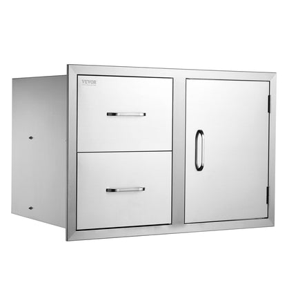 VEVOR Outdoor Kitchen Door Drawer Combo, 32.5"Wx21.7"Hx20.5"D, Access Door Double Drawers with Paper Towel Rack, BBQ Island Drawers with Stainless Steel Handles, 30.7"Wx20"Hx21"D Cutout Size