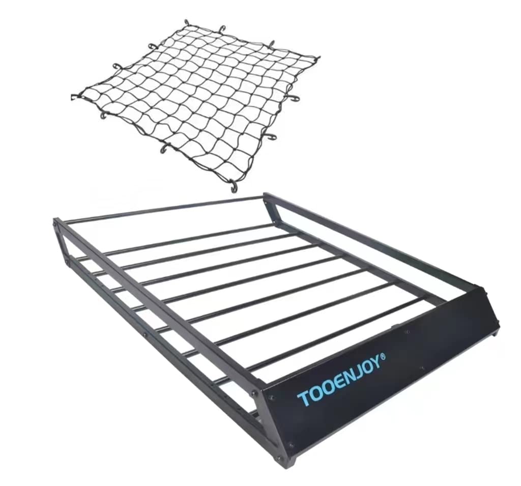 TOOENJOY Roof Rack Basket with Net, 43’’x 35’’x 4.7’’, Anti-Rust Rooftop Cargo Carrier with Removable Wind Fairing, Universal Car Top Luggage Holder for Car, SUV and Truck, 143 lbs Capacity
