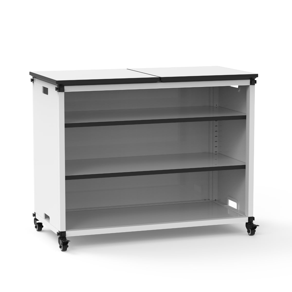 Classroom Basics MBSCB03 Modular Classroom Bookshelf, Wide Mobile Storage Cabinet with Adjustable Shelves, Steel Frame, 1.5" Swivel Casters with Locking Brakes, 36.5" W x 18.25" D x 29" H