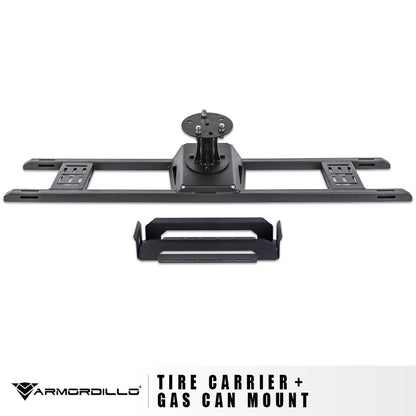 Armordillo Pinch Clamp Style Truck Bed Tire Rack Carrier with Gas Can Mount|Compatible with Full Size Pickup Trucks|8739242|Matte Black