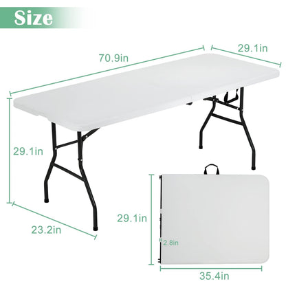 PIKAQTOP Plastic Folding Table 6ft Heavy Duty Foldable Utility Table with Carrying Handle for Camping Picnic BBQ Party Banquet Backyard, 500LBS Capacity, White