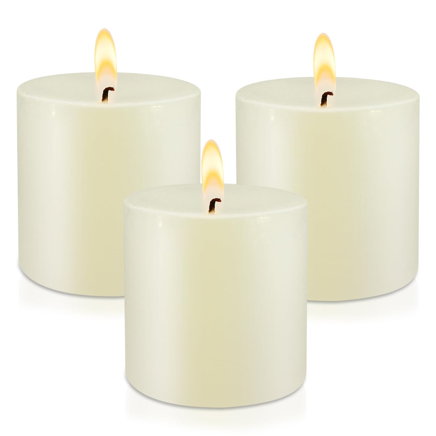 3" x 3" Hand-Poured Unscented Ivory Candle, Dripless Pillar Candle Set of 3, Long Clean Burning, Approx 40 Hours Burn Time, Rustic Country Style, Christmas, Wedding, Dinner and Home Decor