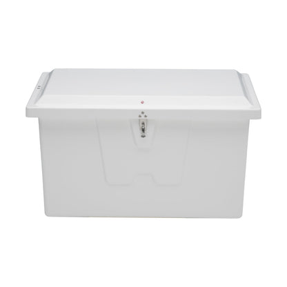 Taylor Made Stow N’ Go Deep Fiberglass Dock Box, Small (27"H X 46"W X 26"D), White, Smooth Interior Finish, Lockable Latch, Stainless-Steel Hardware - 83553