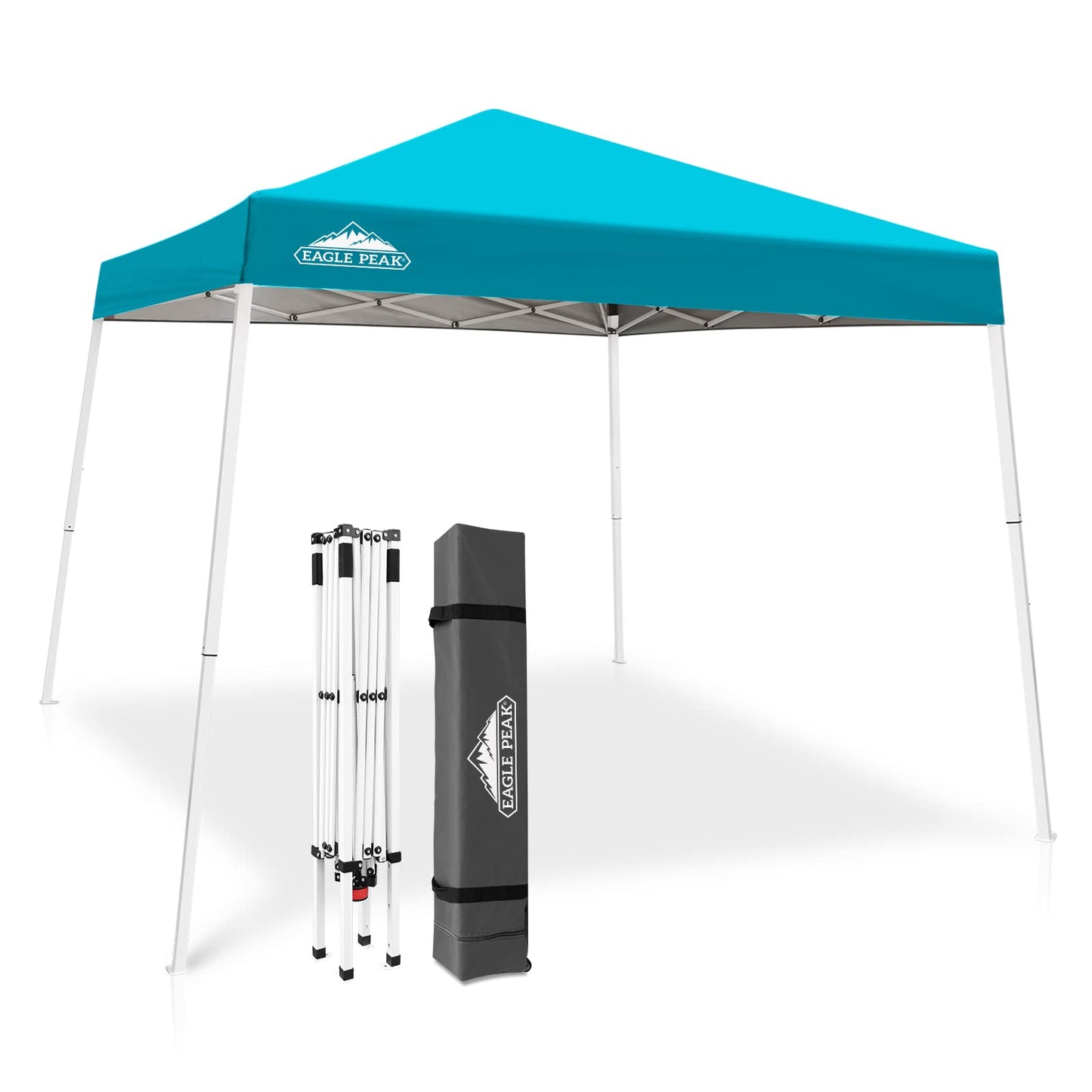 EAGLE PEAK 10x10 Slant Leg Pop-up Canopy Tent Easy One Person Setup Instant Outdoor Beach Canopy Folding Portable Sports Shelter 10x10 Base 8x8 Top (Turquoise)