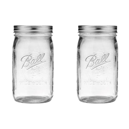 Ball Wide Mouth Glass Mason Jars with Lids and Bands, Used for Canning, Pickling, Juice, Jam, Jelly, Quart Size 32 Ounce (Pack of 2)