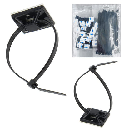 Strong Self Adhesive Wire Clips Cable Zip Tie Mounts 3/4" with 6 Inch Zipties Black UV Protection Outdoor 100 Pcs,Sticky Wire Fasteners Cable Guide Management Mounting Suqare Holder Anchor Base Small