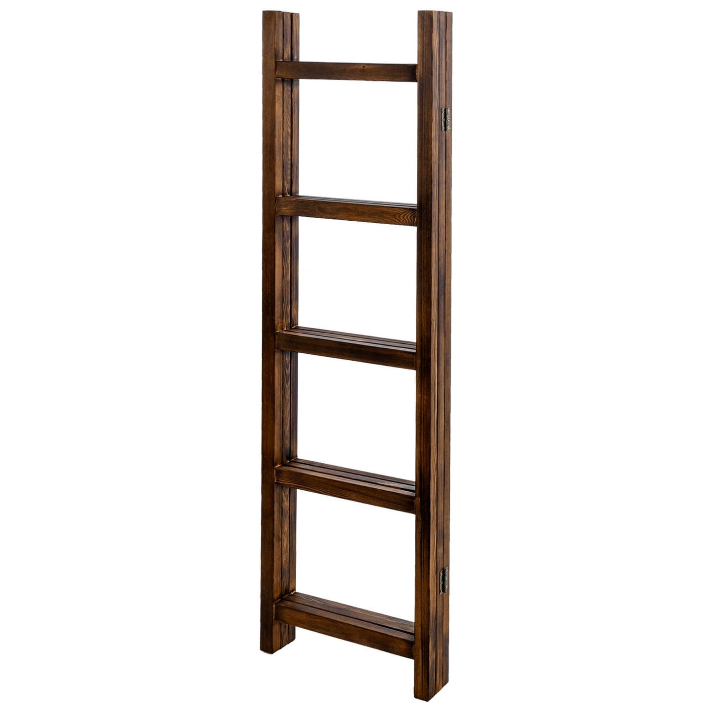 Blanket Ladder,Burnt Wood Blanket Ladder 59" H Freestanding and Folding, 6 Tier and 3 Panel Towel Rack for Bathroom, Decorative Display Ladder Shelf Quit Rack for Living Room, Brown.