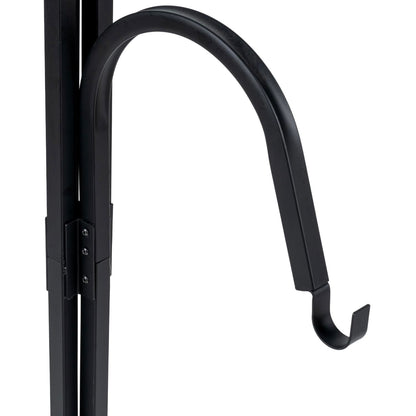 MyGift Floor Standing Planter Pot Stand, Industrial Matte Black Metal Heavy Duty Freestanding Plant Basket Hanger Rack with 4 Way Hanging Hooks