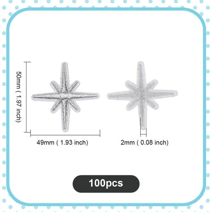 CABODYALS 100Pcs Silver Embroidered Star Patches Solid Eight Pointed Star Iron on Patch Celestial Sew on Repair Badge Appliques Bulk for Sewing Making Clothes Shirts Bags Christmas Backpack Diy Supply