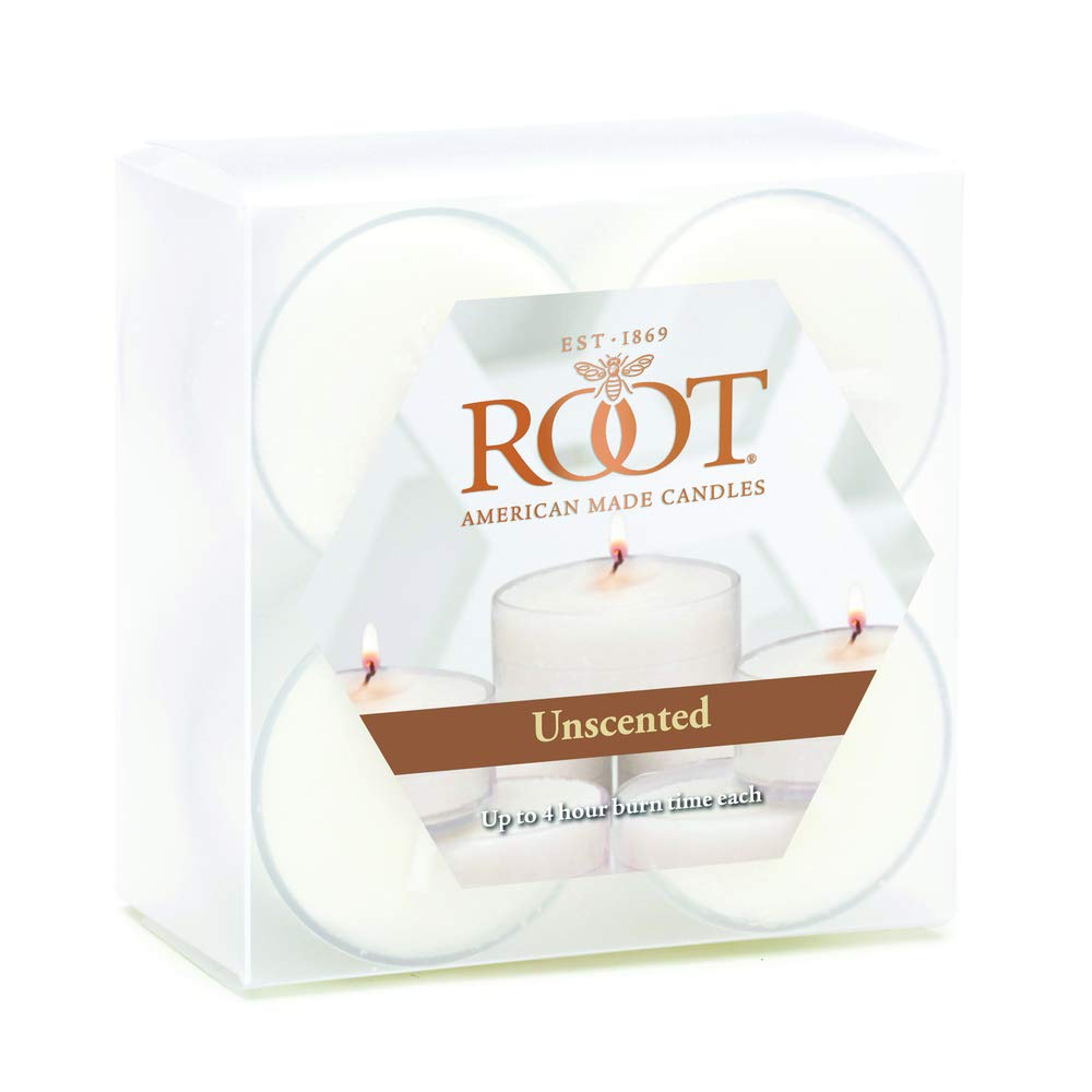 Root Candles Unscented Tealights Beeswax Blend 4-Hour Tealight Candles, 8-Count, Clear Cups