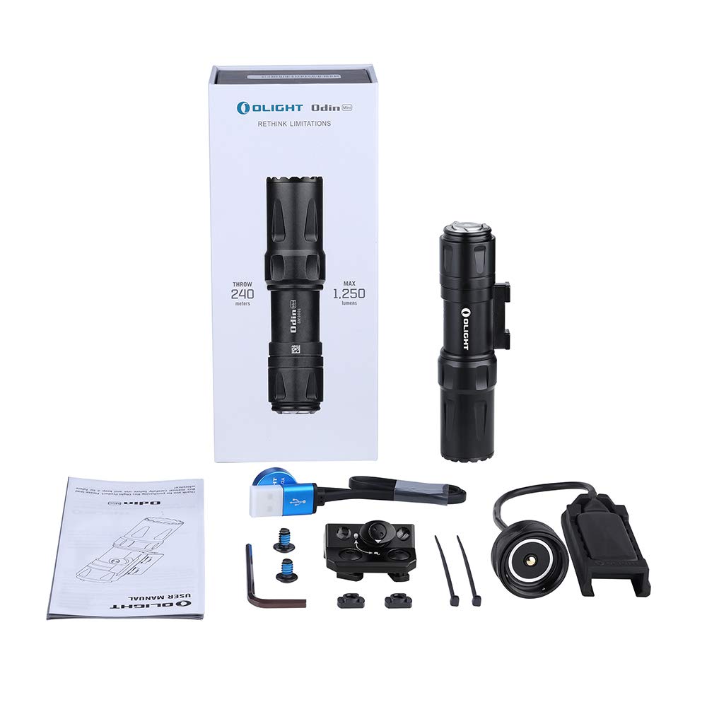 OLIGHT Odin Mini Ultra Compact MIok Tactical Flashlight, 1250 Lumens 14400 Candela 240 Meters Rechargeable Weaponlight for Hunting Outdoor Use with Remote Pressure Switch and Slide Rail Mount