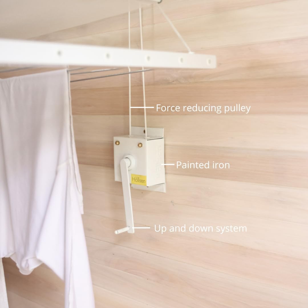 Höllsen Ceiling Mounted Pulley Drying Rack – Aluminum Clothesline for Indoor or Outdoor Use – Space-Saving Solution for Modern Laundry Rooms (47.3" x 23.6")
