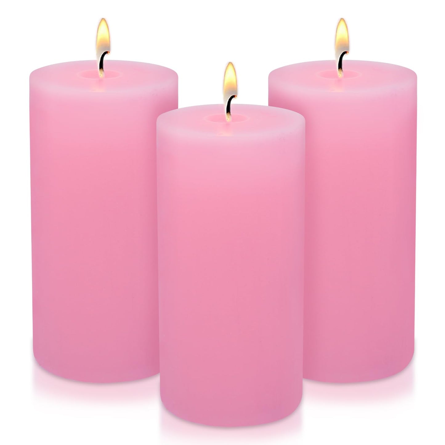 Hand Pink 2.8x6 Pillar Candles Set of 3 - Rustic Unscented No Drip Wax Candles for Home Decor, Weddings, Centerpieces